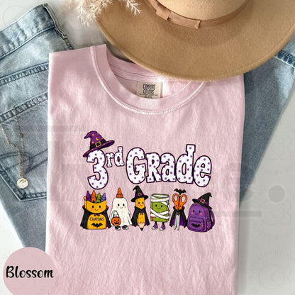 Comfort Colors All Grade Halloween Teacher Shirt Spooky Pencil Classroom Tee