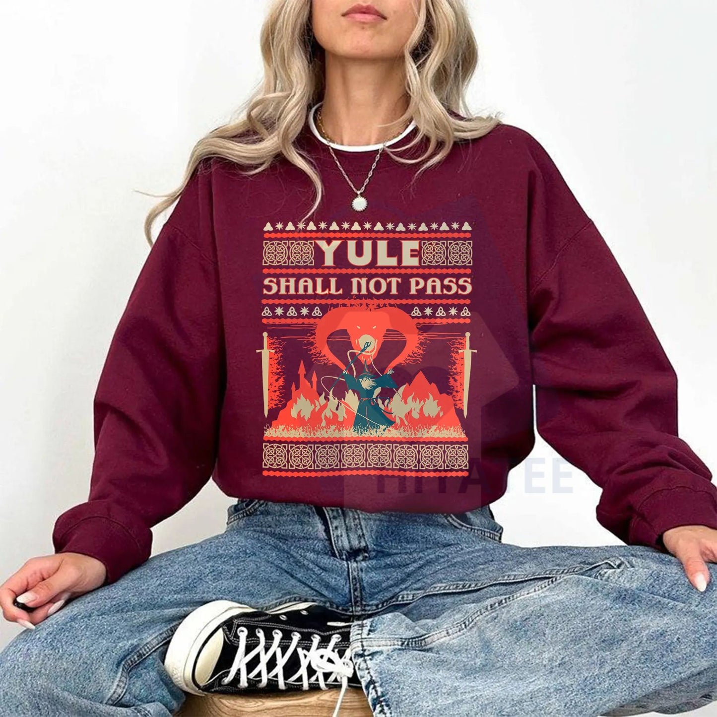 Yule Shall Not Pass Unisex Sweatshirt: LOTR Gifts Cottage Core Pullover, Funny Lord of the Rings Gift, Nerdy Book Lovers Fantasy Sweater