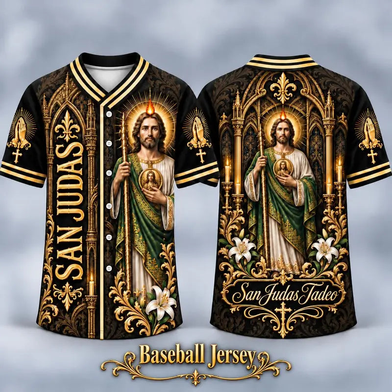 Men's San Judas Tadeo Graphic V-Neck Shirt & Baseball Jersey Style Top