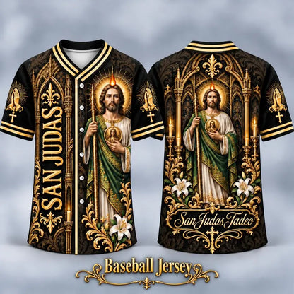 Men's San Judas Tadeo Graphic V-Neck Shirt & Baseball Jersey Style Top