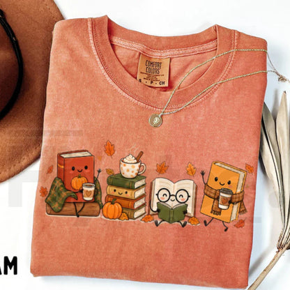Cozy Book Lover T-Shirt Autumn Reading Coffee Pumpkin Tee