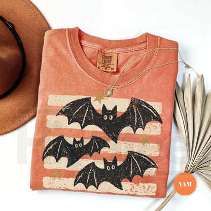 Vintage Bat Halloween T-Shirt Retro Spooky Season Boho Witchy Comfort Colors Tee