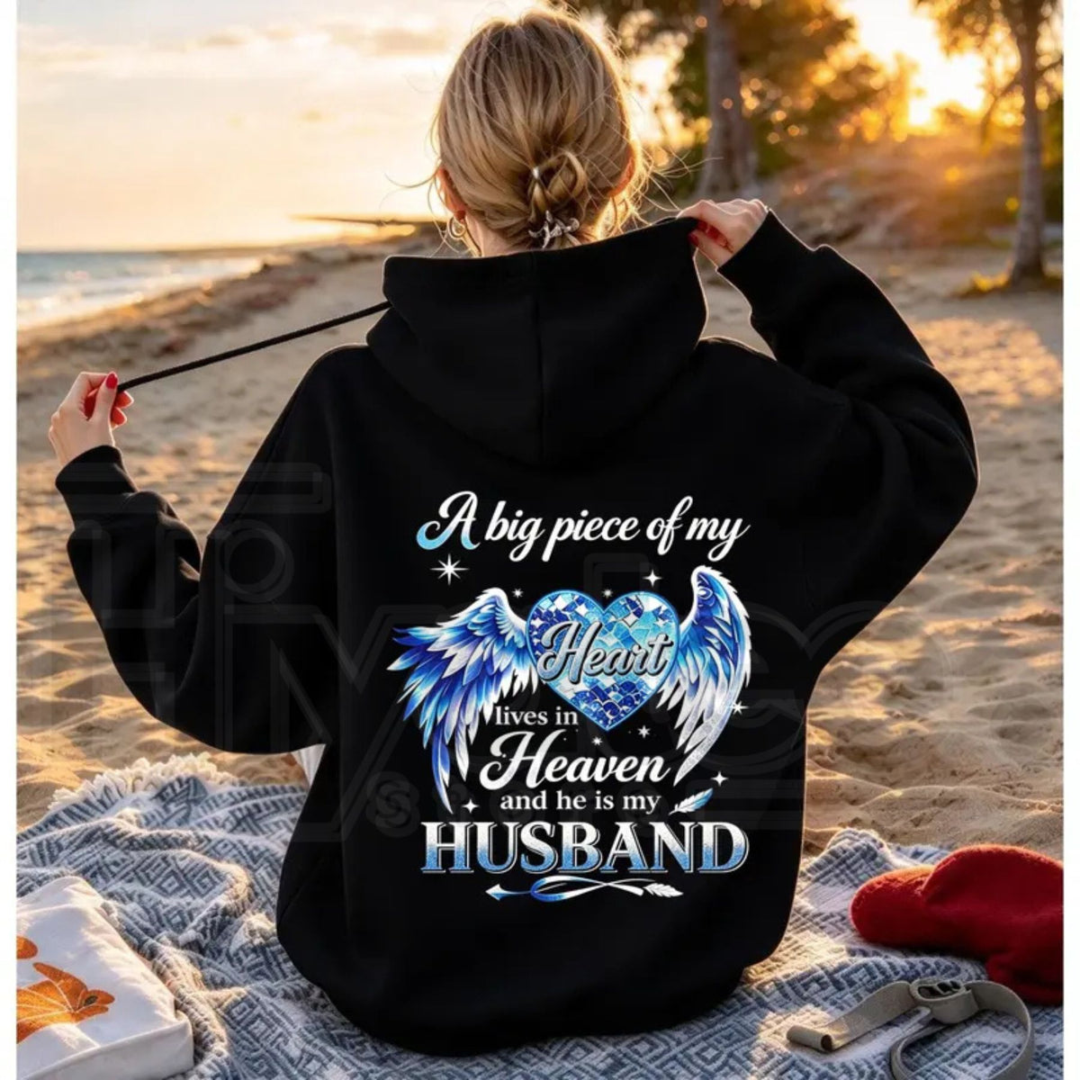 Women’s Mom Memorial Back Print Hoodie – Pink Angel Wings Heart Remembrance Pullover Sweatshirt