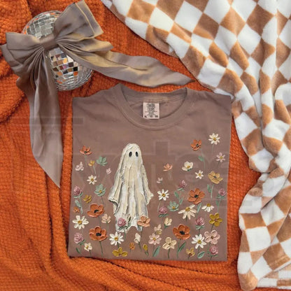 Comfort Colors Wildflowers Ghost Shirt Spooky Floral Botanical Tee