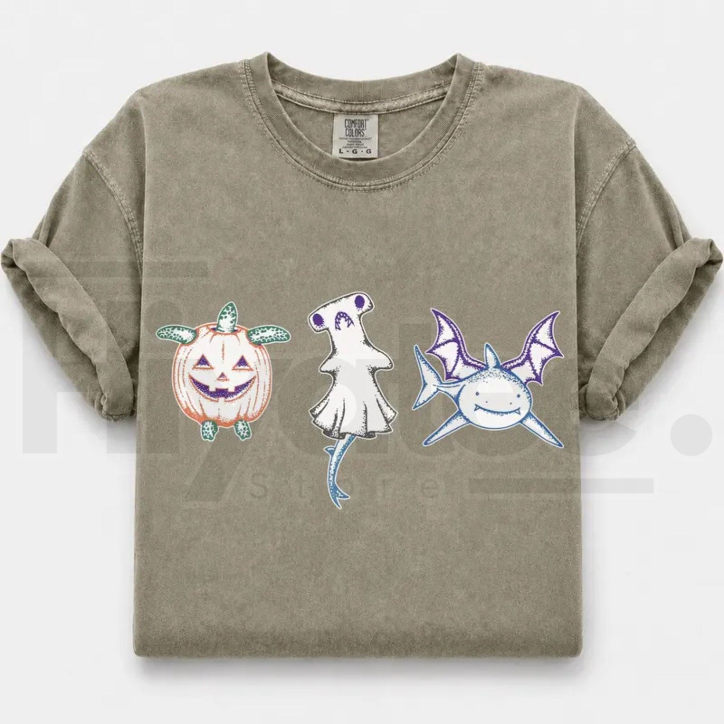 Comfort Colors Halloween Shark Pumpkin Turtle Ocean Graphic Tee