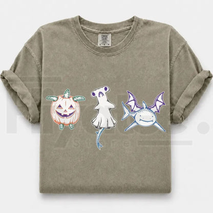 Comfort Colors Halloween Shark Pumpkin Turtle Ocean Graphic Tee