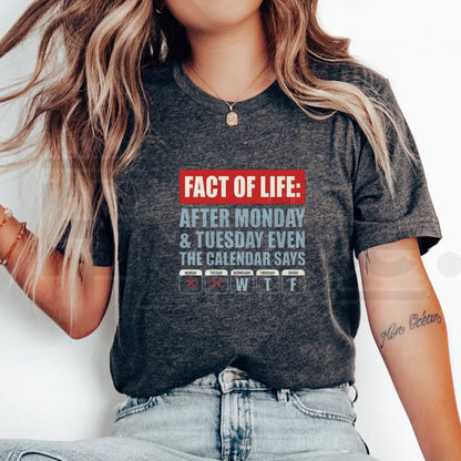 Fact Of Life WTF Calendar T-Shirt – Relatable Weekday Joke Gift Graphic Tee
