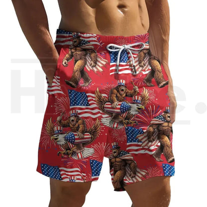 Bigfoot Firework Hawaiian Shirt – Patriotic Aloha Shirt, USA Flag Print, Summer Vacation Party Wear, Gift For Him