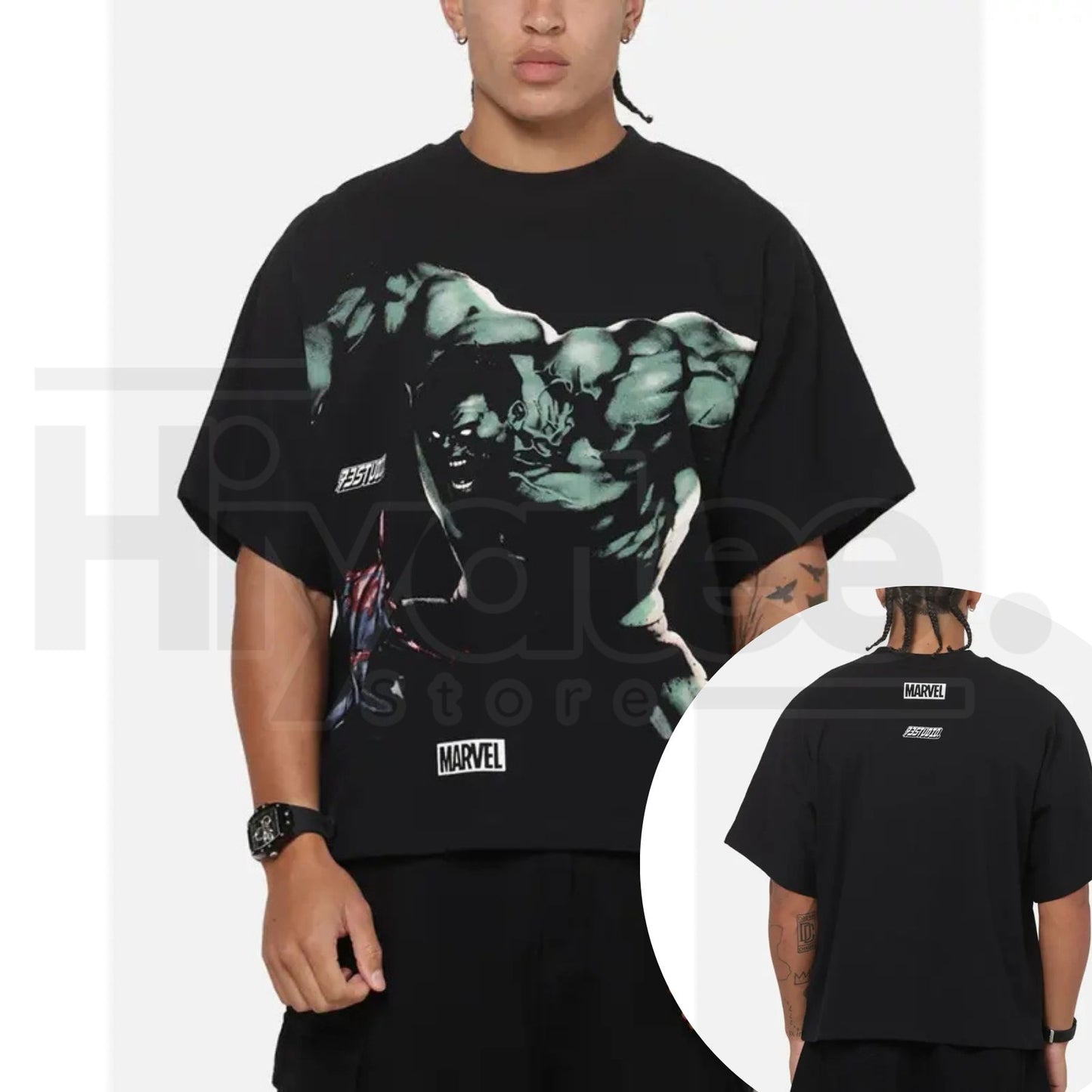 73Studio Marvel Hulk Vs Spider-Man Black T-Shirt – Superhero Graphic Tee