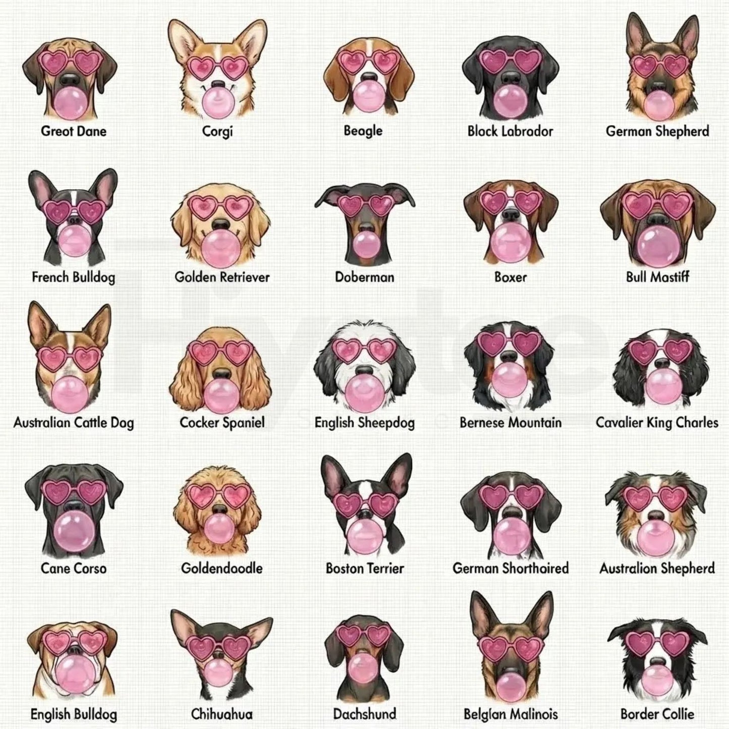 Valentine’s Day Dog Shirt: Heart Glasses & Bubblegum Tee - 50+ Breeds Available