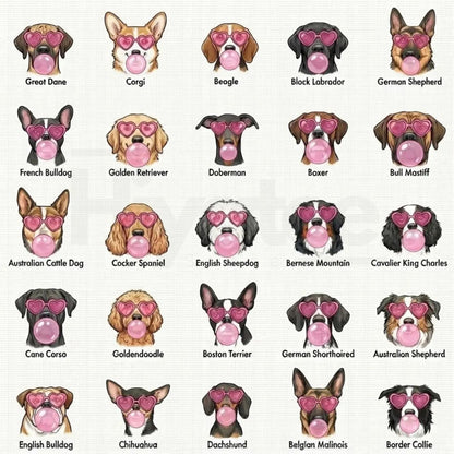Valentine’s Day Dog Shirt: Heart Glasses & Bubblegum Tee - 50+ Breeds Available