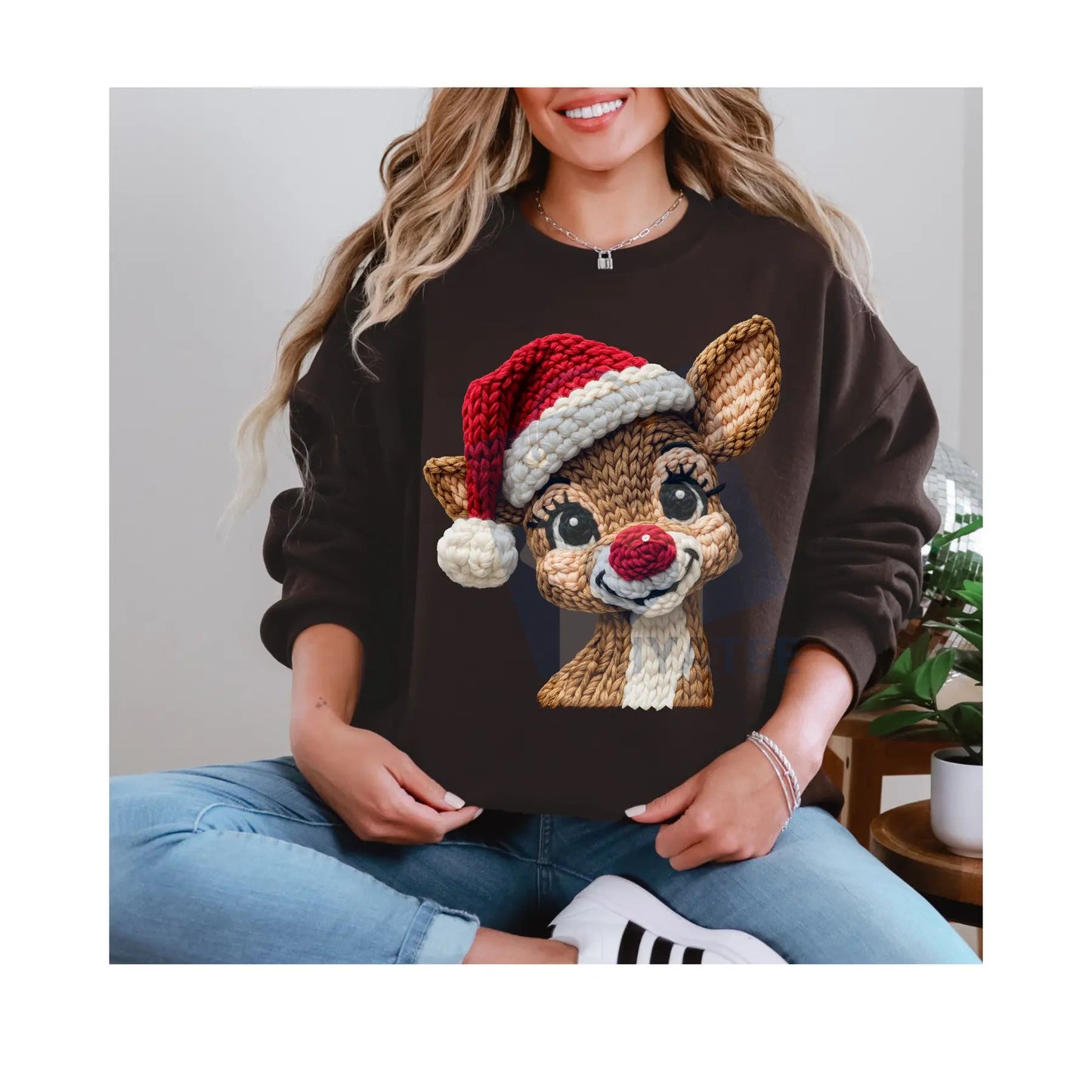 Red Nose Reindeer Santa Hat Holiday Sweatshirt: Cute Festive Crewneck Pullover, Classic Christmas Graphic Sweater
