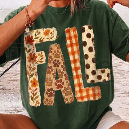 Fall Patchwork Comfort Colors Cute Autumn Floral Paw Print Shirt
