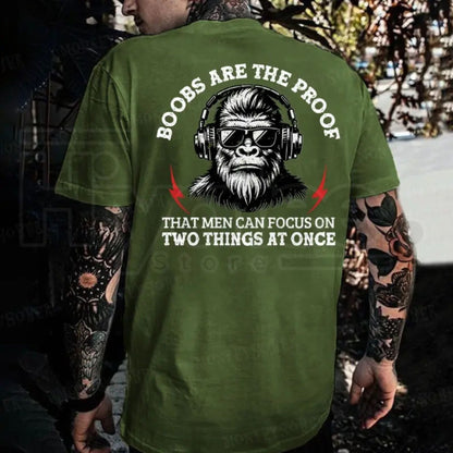 "Men Can Focus On Two Things" – Funny Sarcastic Monkey Graphic Top