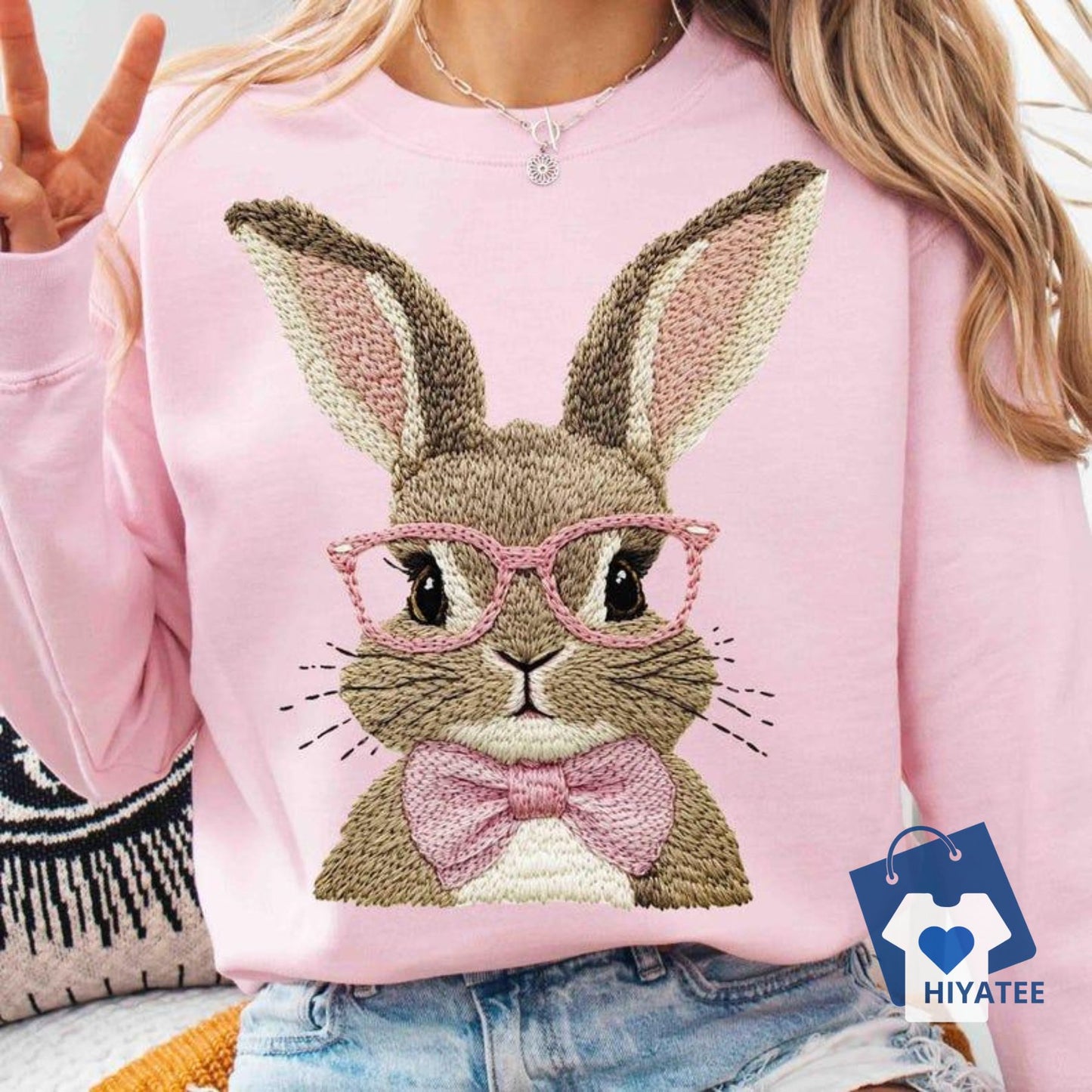 Bubble Gum Bunny With Glasses Easter Sweatshirt