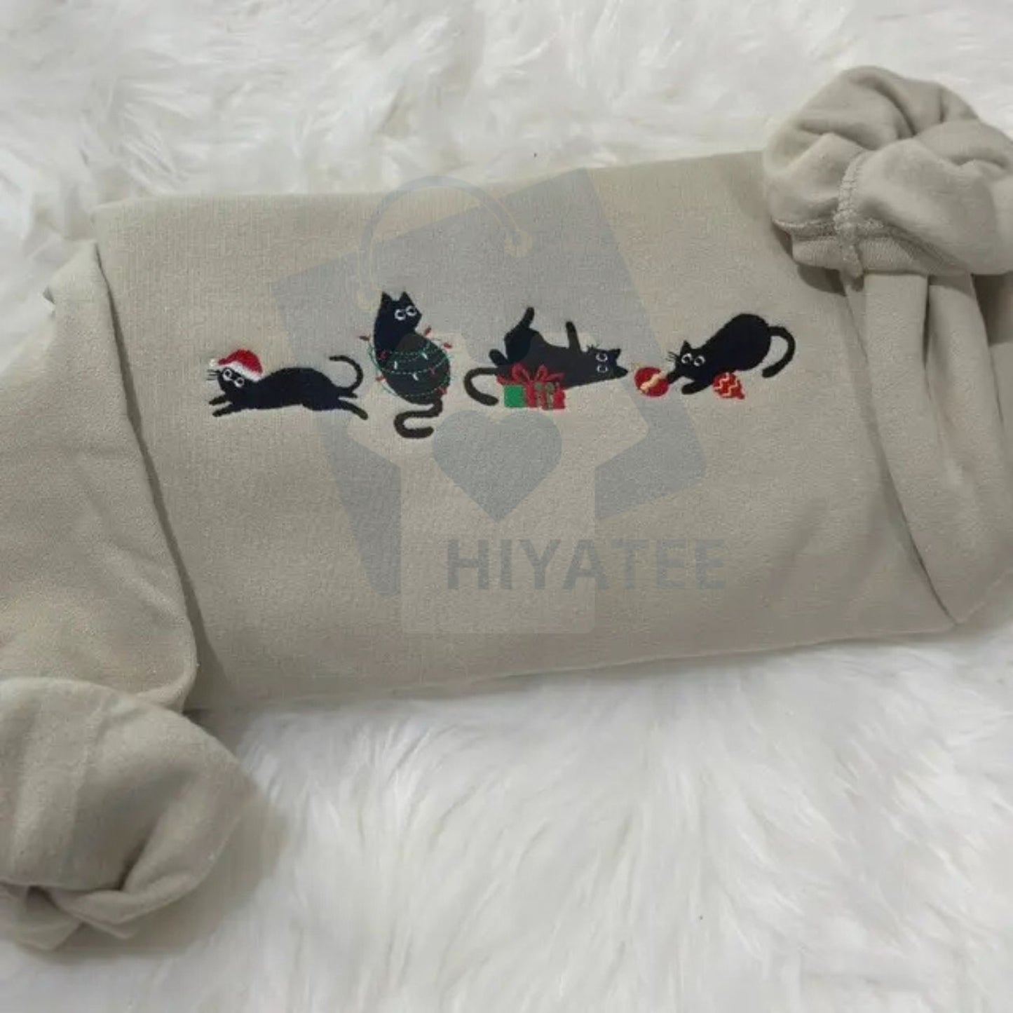 Meowy Christmas Black Cats Embroidered Sweatshirt – Unisex Holiday Cat Lover Crewneck