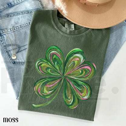 Comfort Colors® Lucky Shamrock T-Shirt – Retro Saint Patrick's Day Party Tee, Cute Irish Shenanigans Four Leaf Clover Shirt