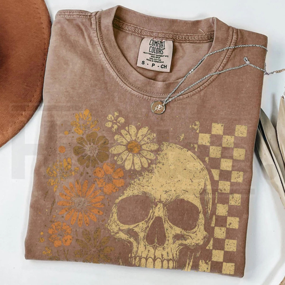Boho Skull Graphic Tee Vintage Grunge Retro Summerween Spooky Halloween Shirt