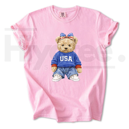 Comfort Colors® USA Bear Shirt – Trendy Women's Patriotic Graphic Tee