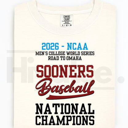 Sooners Baseball 2026 MCWS National Champions Comfort Colors T-Shirt – Vintage Collegiate Baseball Championship Fan Tee