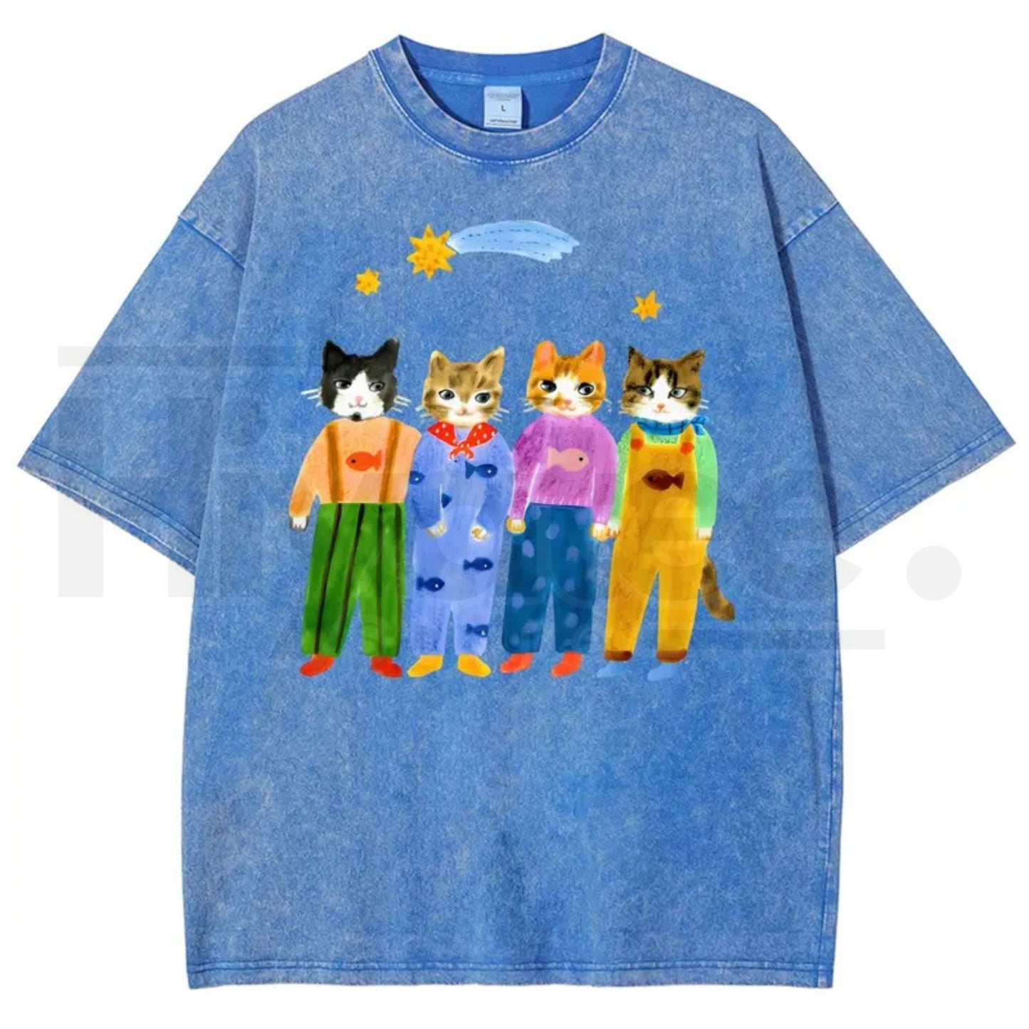 Retro "Cats In Overalls" Vintage Graphic T-Shirt – Hand-Painted Style 90s Streetwear