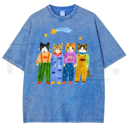 Retro "Cats In Overalls" Vintage Graphic T-Shirt – Hand-Painted Style 90s Streetwear