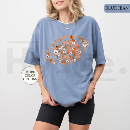 Comfort Colors Floral Football Shirt Game Day Touchdown Tee