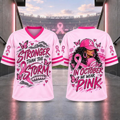 Breast Cancer Awareness Football Jersey – Pink Ribbon V-Neck Game Day Top