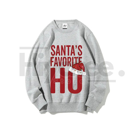 Santa's Favorite Ho Funny Christmas Sweatshirt: Santa Hat Graphic, Sassy Holiday Apparel for Women, Christmas Party Top, Retro Sports Shirts
