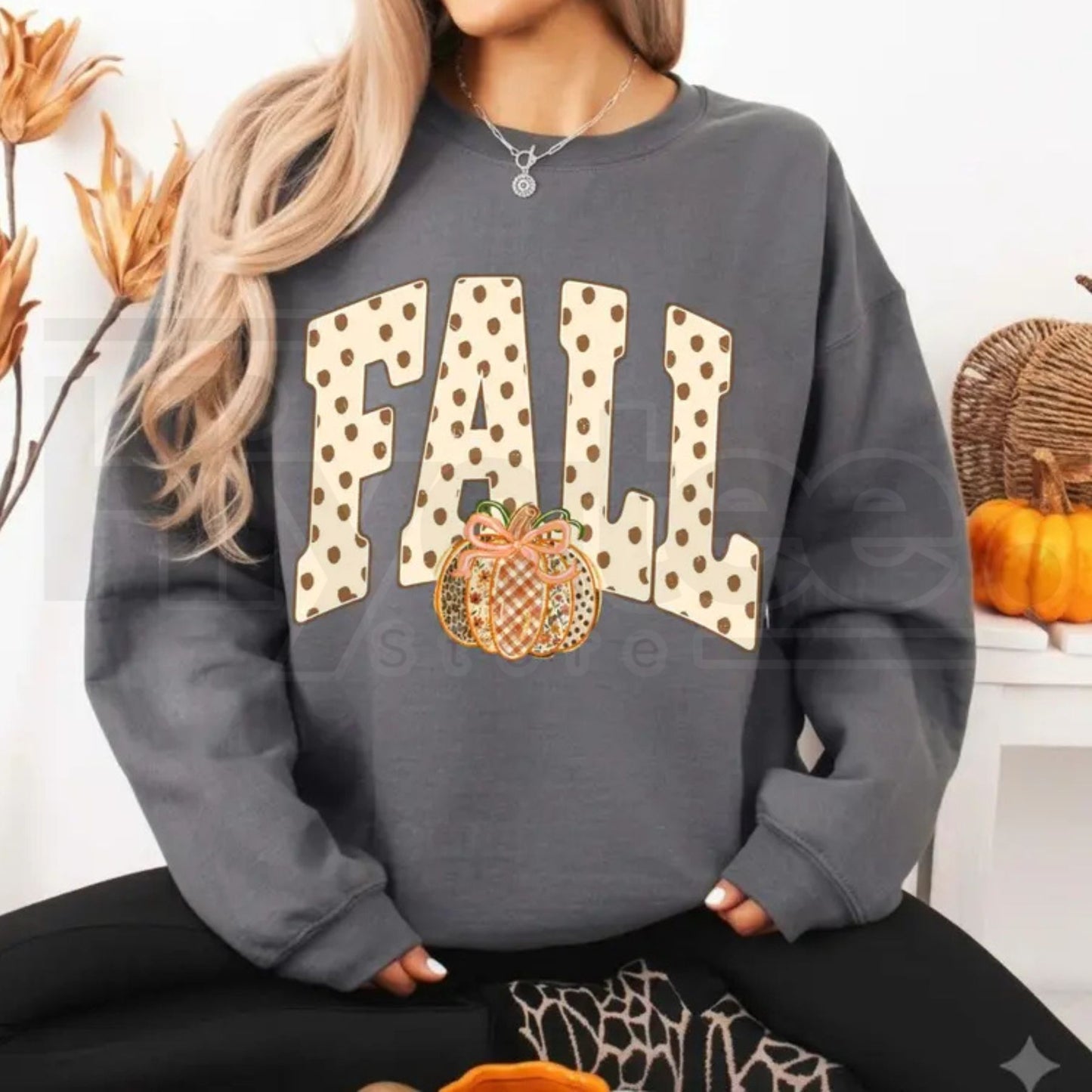 Preppy Fall Polka Dot Pumpkin Bow Sweatshirt