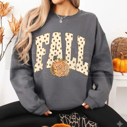 Preppy Fall Polka Dot Pumpkin Bow Sweatshirt