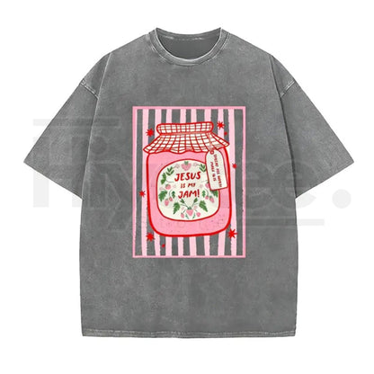 Jesus Is My Jam Vintage Washed T-Shirt – Christian Strawberry Graphic Cotton Tee