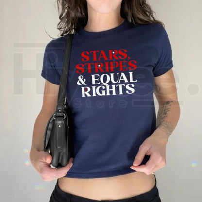 Stars Stripes And Human Rights Baby Tee – Retro 4th Of July Liberal Feminist Shirt, Y2K USA Patriotic Gift