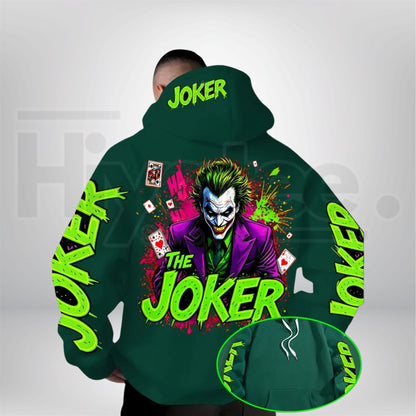 Warner Bros Men's Fluorescent Joker Print Hoodie – Casual Streetwear Hooded Trendy Fashion Pullover