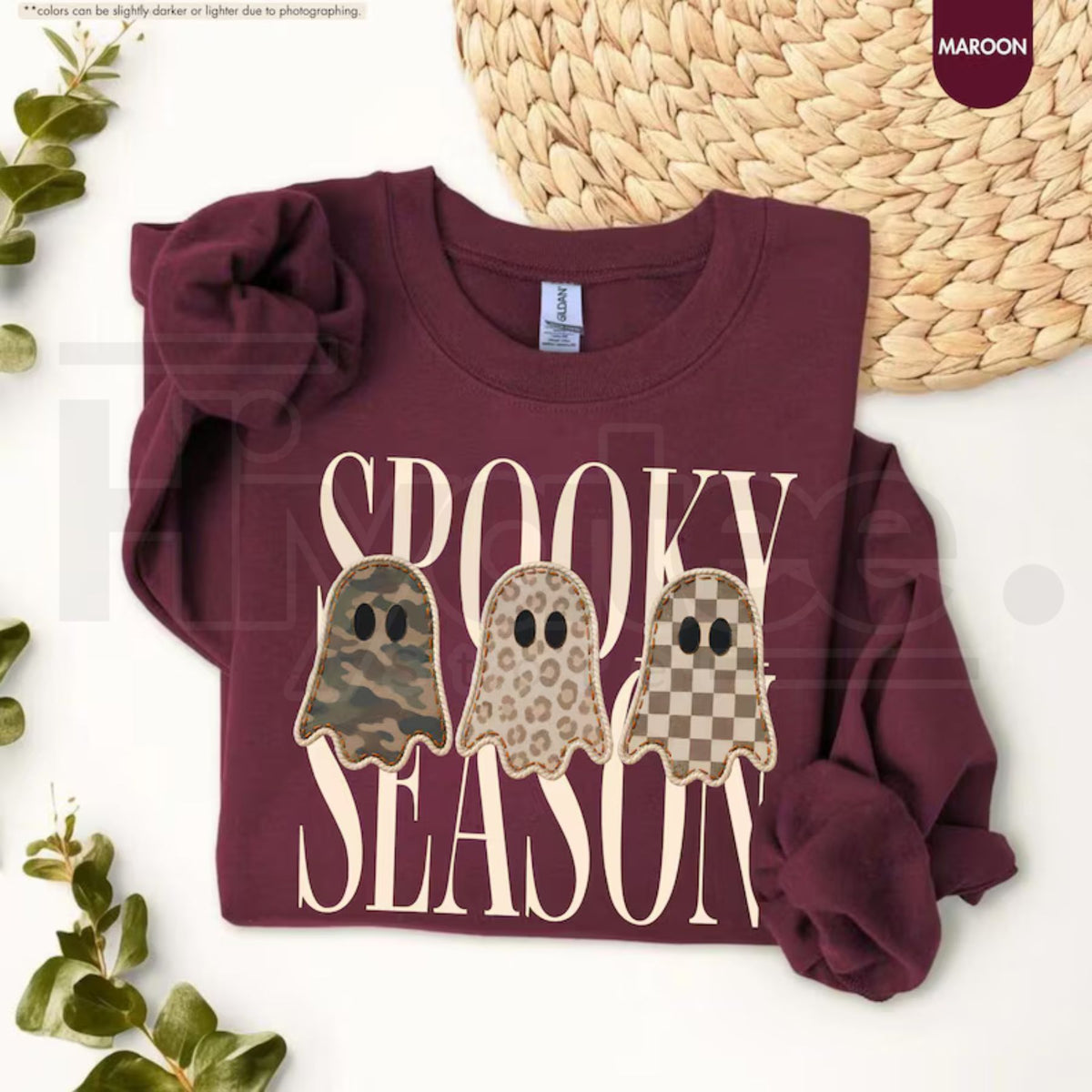 Spooky Season Sweatshirt – Leopard Ghost, Camo Ghost, Checkered Ghost Crewneck, Halloween Fall Gift