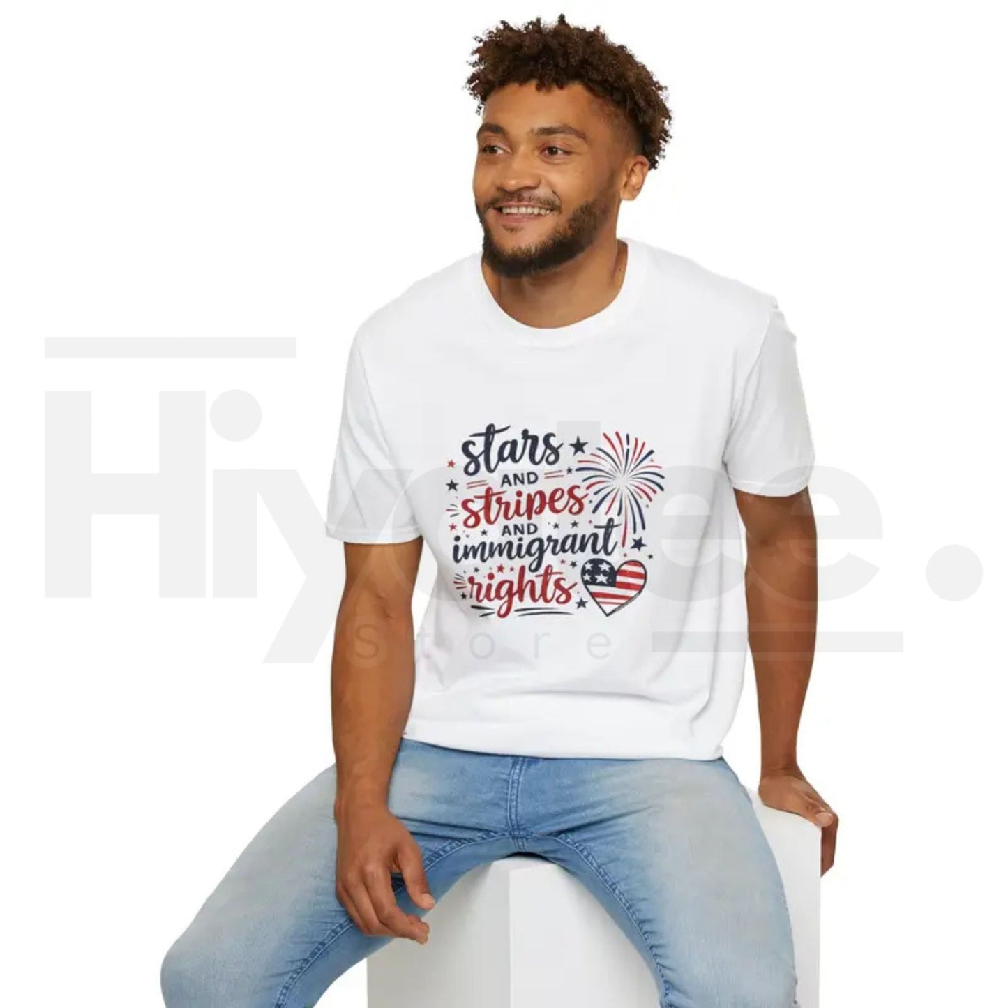 Stars and Stripes Immigrant Rights T-Shirt – Patriotic 4th of July Graphic Tee