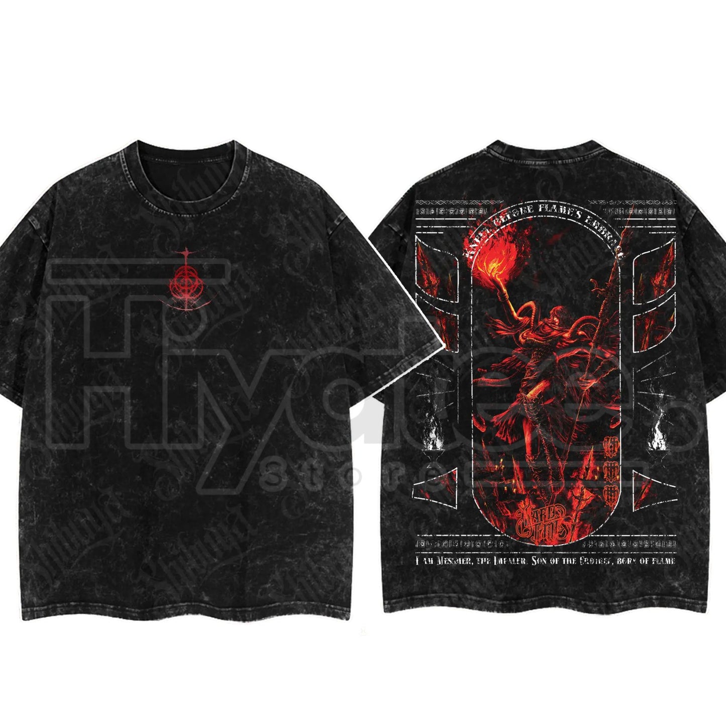 Dark Fantasy Gaming Washed T-Shirt – Oversized Cotton Double Print Streetwear Tee