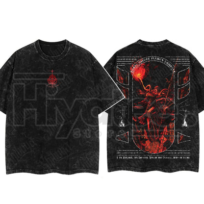 Dark Fantasy Gaming Washed T-Shirt – Oversized Cotton Double Print Streetwear Tee