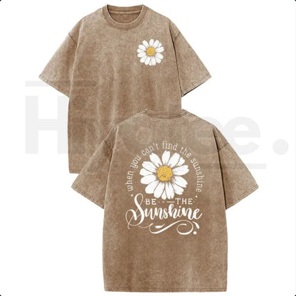 Holafish "Be The Sunshine" T-Shirt – Premium Heavyweight Acid Wash Daisy Graphic Tee