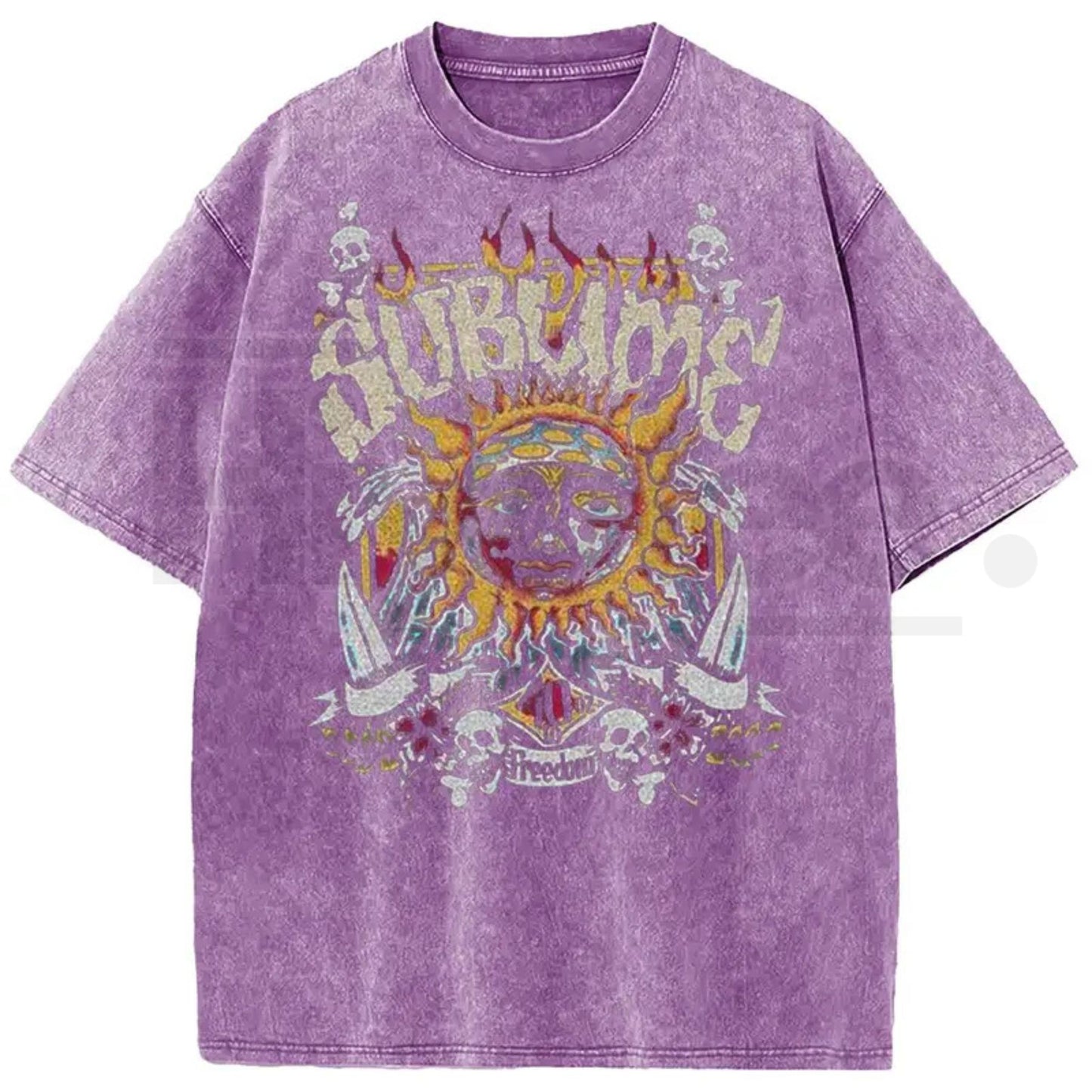 Sunland Sun Pattern Acid Washed T-Shirt – Oversized Unisex Graphic Tee
