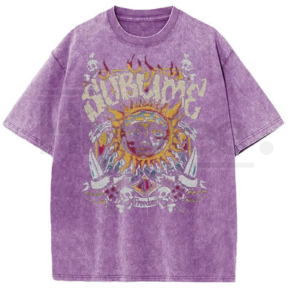 Sunland Sun Pattern Acid Washed T-Shirt – Oversized Unisex Graphic Tee