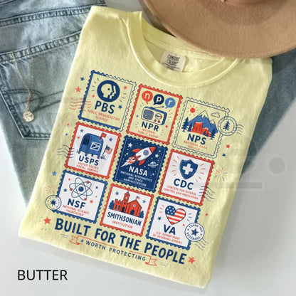 Comfort Colors Built for the People Shirt – Retro Democratic Institutions Stamp Tee, Vintage Leftist Protest Top