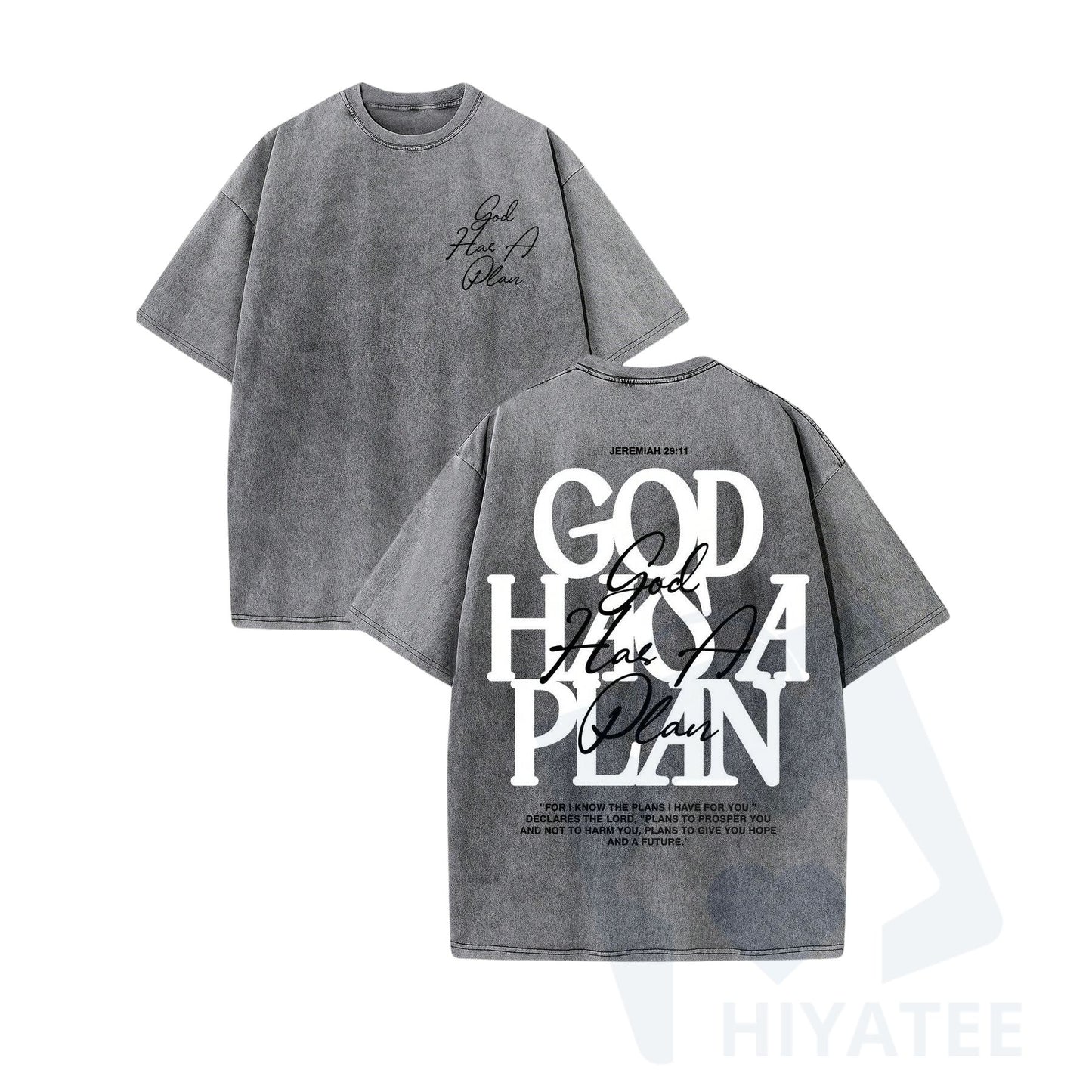 "God Has a Plan" T-Shirt – Retro Washed 230g Cotton, Double-Sided Christian Streetwear