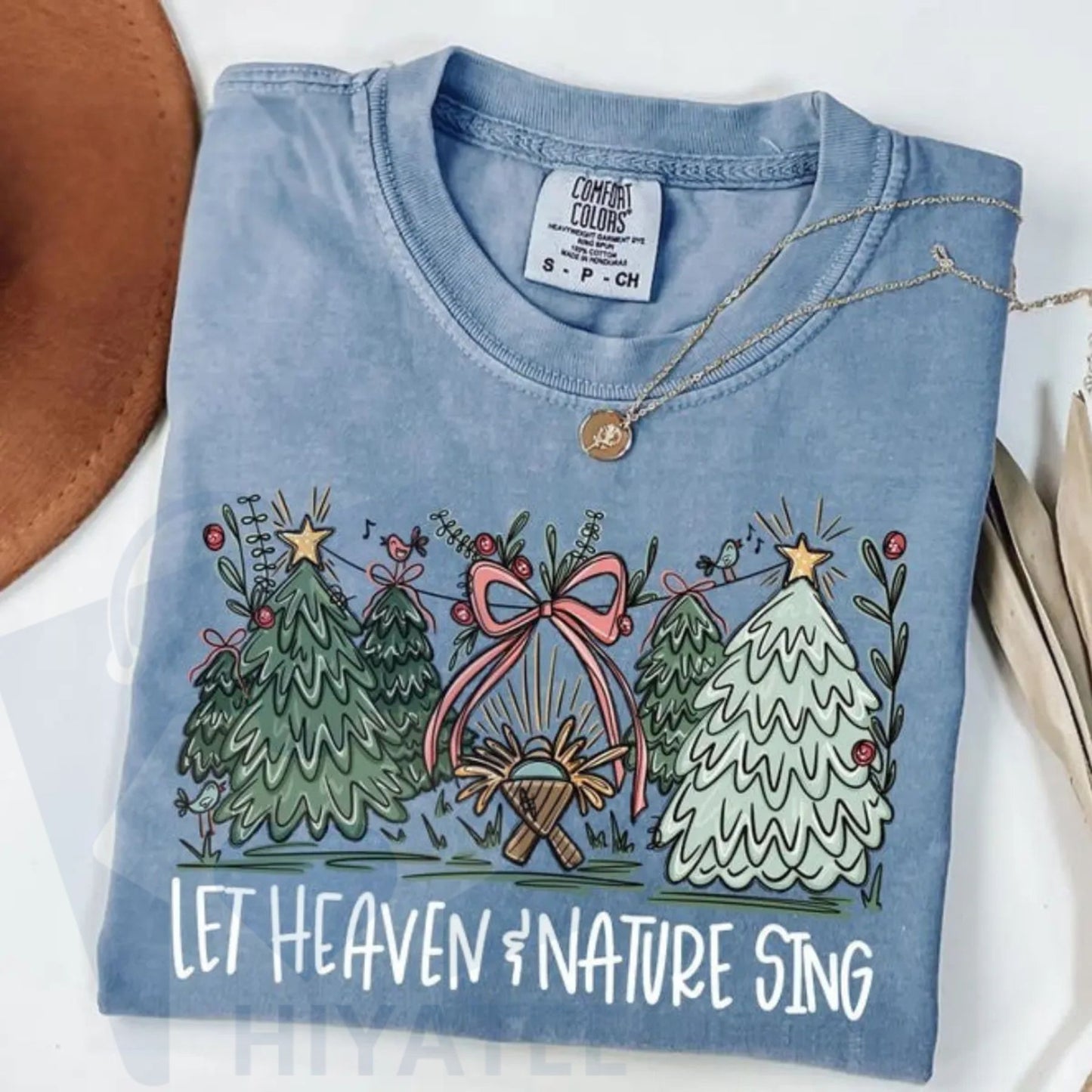 Comfort Colors "Let Heaven & Nature Sing" Christmas T-Shirt – Joy to the World Christian Tee, Inspirational Holiday Gift