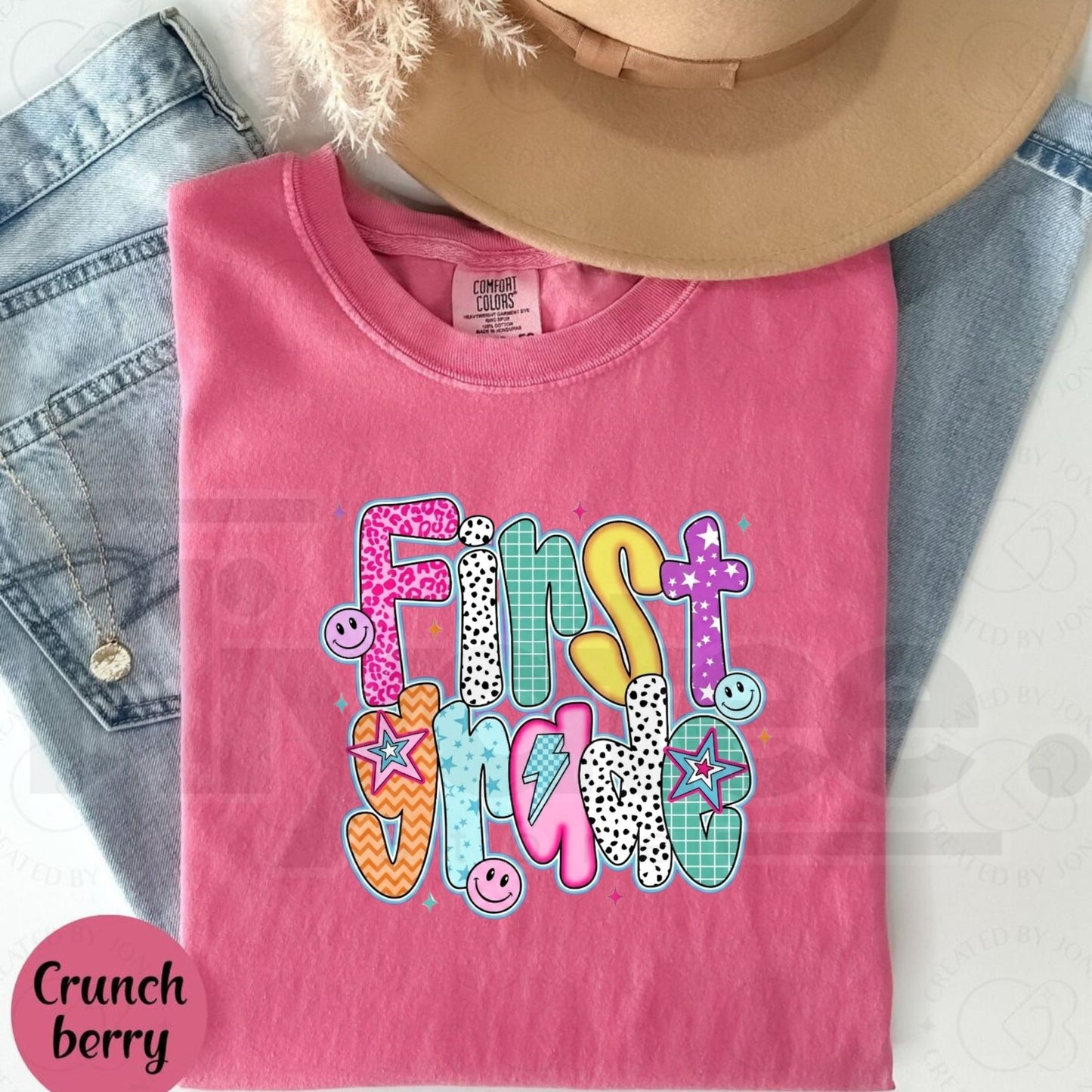Comfort Colors Retro First Grade Smiley Face T-Shirt