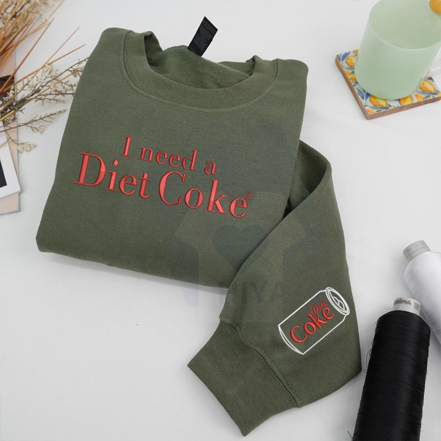 Funny Embroidered "I Need a Diet Coke" Sweatshirt – Sarcastic Caffeine Lover Crewneck