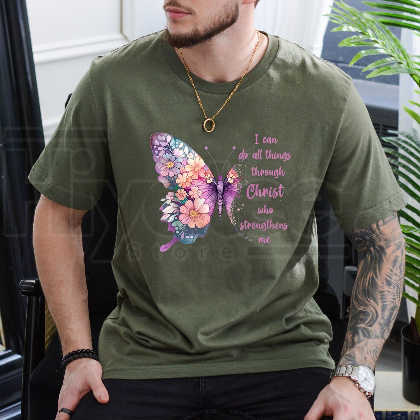 I Can Do All Things Through Christ Butterfly T-Shirt – Christian Faith Graphic Tee
