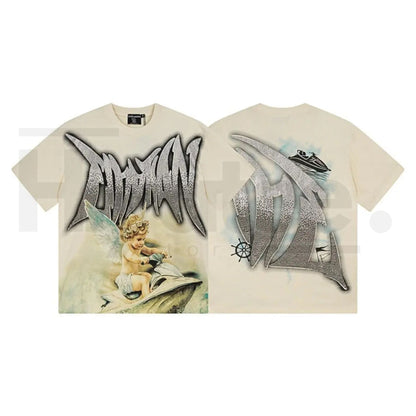 MIXED EMOTION Diamond Angel Graphic Tee – Y2K Vintage Streetwear T-Shirt