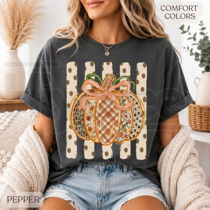Comfort Colors Patchwork Pumpkin Preppy Fall Tee