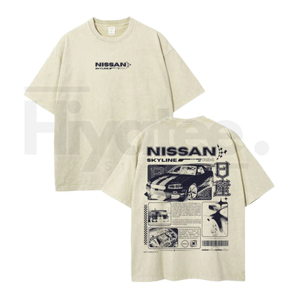 JDM Sports Car Vintage Washed T-Shirt – Oversized Denim Style Streetwear Graphic Tee